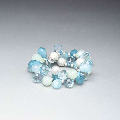 Green and Blue Stretch Bracelet, Silver, medium