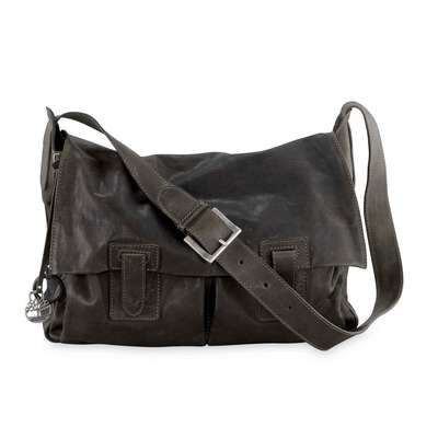 Men's Leather Luggage Fisherman Bag, Black, medium
