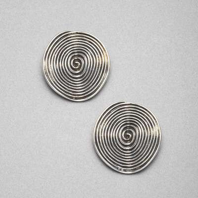 Silver Button Earrings, Silver Ox, medium