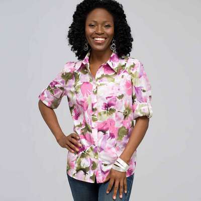 Roll Sleeve Floral Shirt, Multi, medium