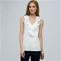 Sleeveless Ruffle Blouse., White, medium
