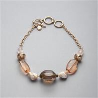 Pink and Brown Collar Necklace, Gold, medium