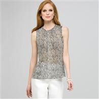 Sleeveless Pleated Top., White & Black, medium