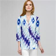 3/4 Sleeve Pleated Tunic, Tropical Blue Combo, medium