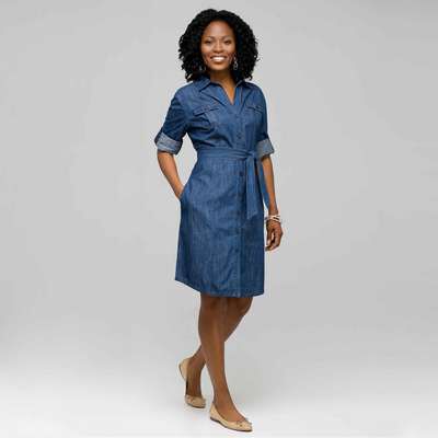 Belted Shirt Dress, Dark Stone, medium