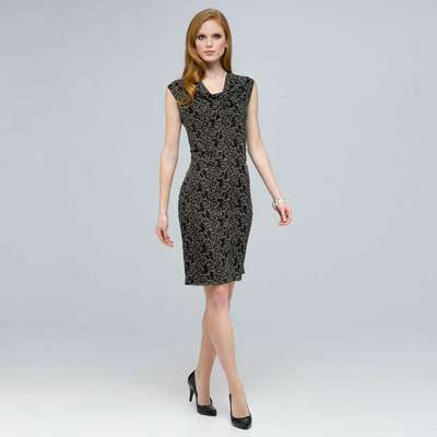 Drape Neck Dress., Black Multi, medium