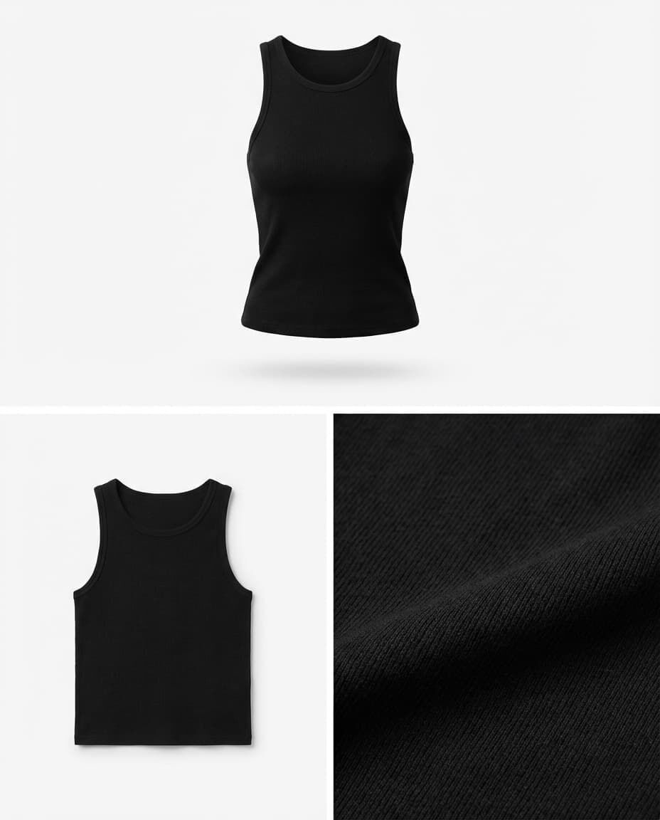 Ribbed Tank Top, Black, medium