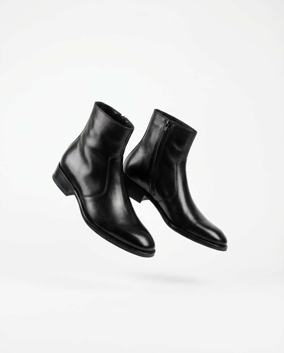 Leather Ankle Boots, Black, medium