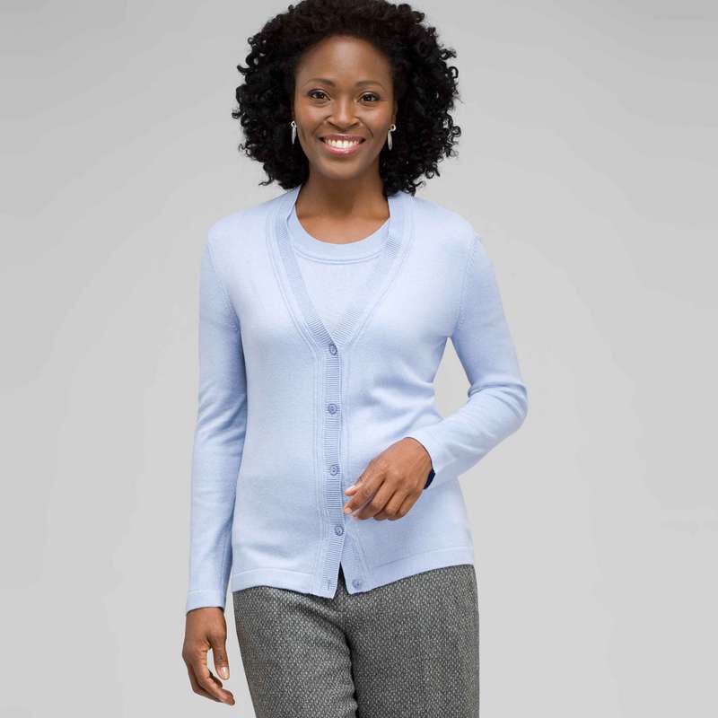 Rib Trim V-Neck Cardigan, , large