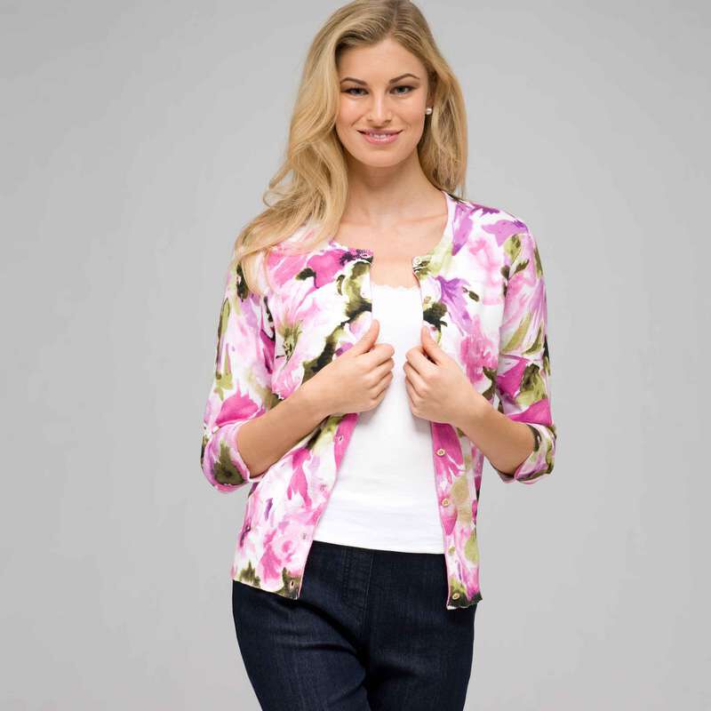 3/4 Sleeve Button Front Cardigan, , large