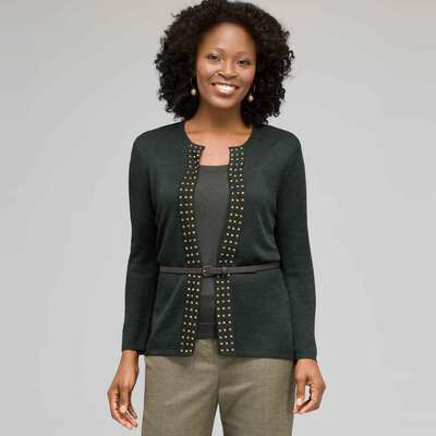 Belted Cardigan With Studs, Laurel, medium