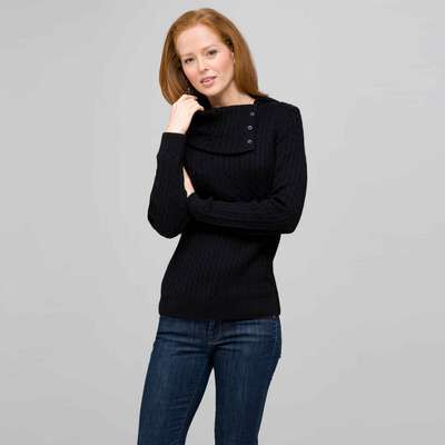 Long Sleeve Button Out Turtle Neck, Black, medium