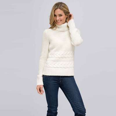 Wool Blend Turtle Neck Sweater, Sugar, medium