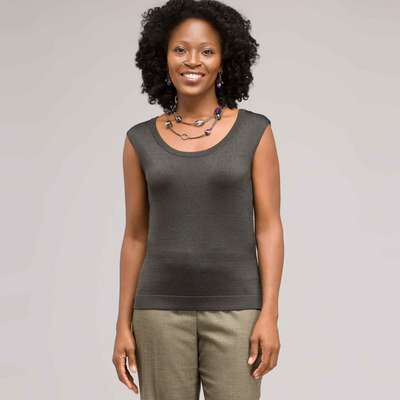 Sleeveless Scoop Neck Shell, Laurel, medium