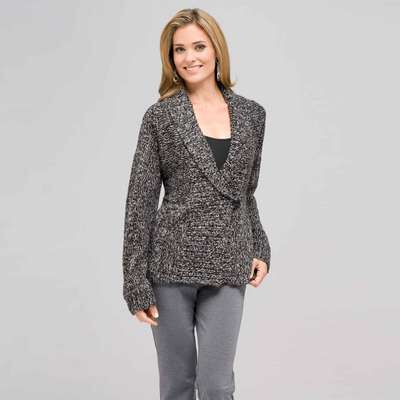Long Sleeve Dolman Wrap Cardigan, Black & Sugar, medium
