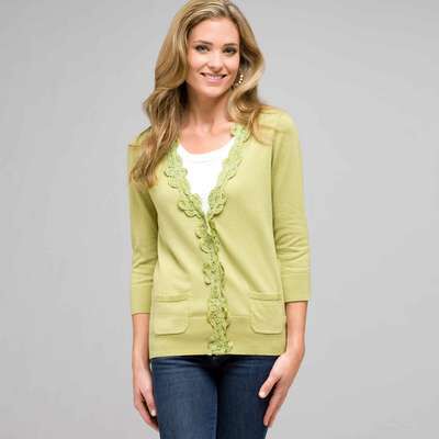 Lace Trimmed Cardigan, spring bud, medium
