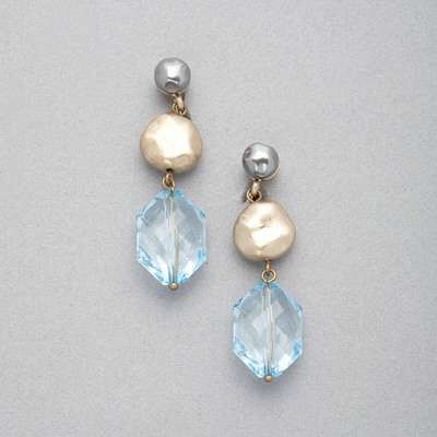 Blue and Gold Clip On Earring, Blue, medium