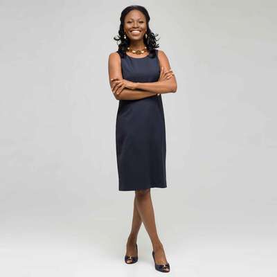 Navy Pinstripe Dress, Navy Multi, medium