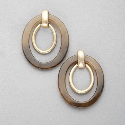 Double Hoop Clip On Earring, Gold, medium
