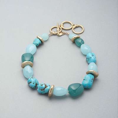 Turquoise and Gold Necklace, Gold, medium