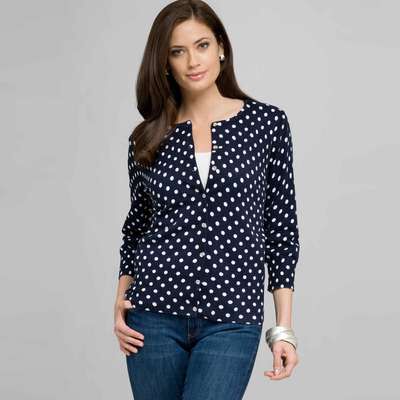 Polka Dot Cardigan, swiss navy & white, medium