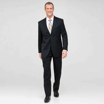 Black Single Pleat Athletic Fit Wool Suit, Black, medium