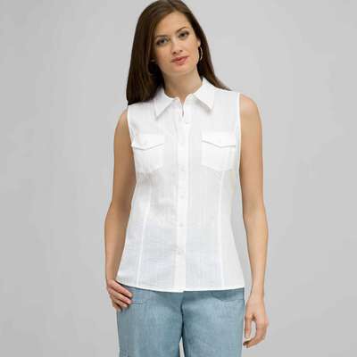 Sleeveless Button Down Blouse., White, medium
