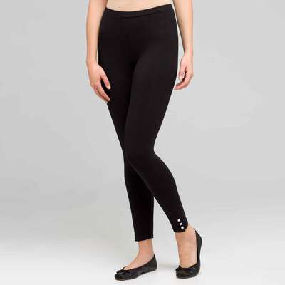 Capri Leggings with Snap Button Detail, Black, medium