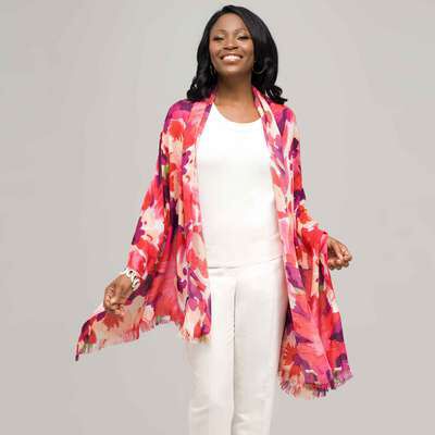 Floral Luxe Scarf, Red, medium