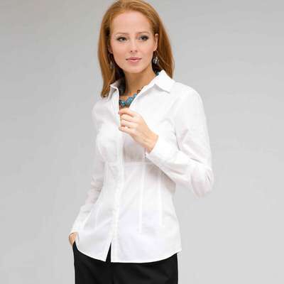 Long Sleeve Seamed Shirt, White, medium