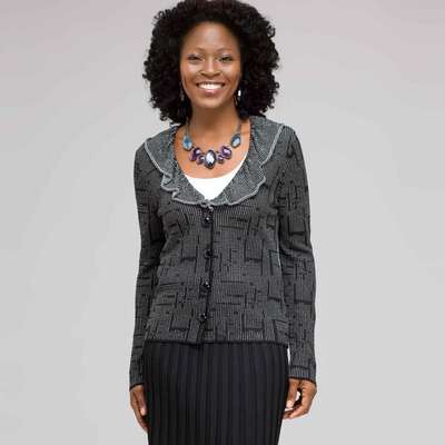 Ruffle Front Cardigan, Black & White, medium