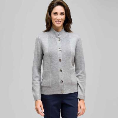 Long Sleeve Button Down Cardigan, Granite Heather, medium