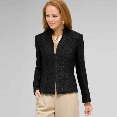 Textured Zip Front Jacket, Black, medium