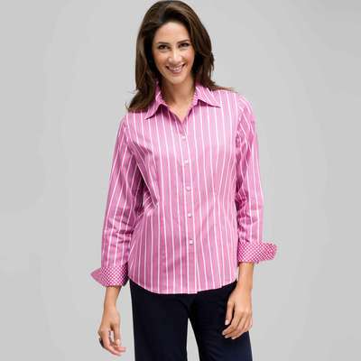 Striped Button Down with Pot Dot Cuffs, Lavender Multi, medium