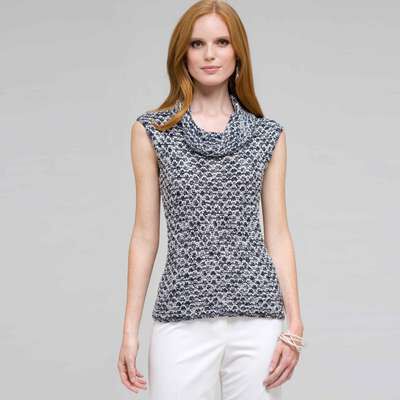 Sleeveless Cowl Neck Top, White Multi, medium
