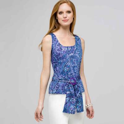 Paisley Sleeveless Shirt With Tie Front., Spring Violet Combo, medium