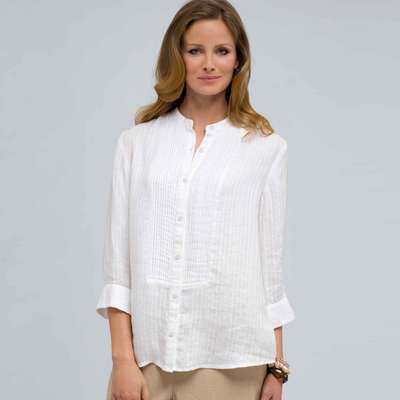Pleated Button Down, White, medium