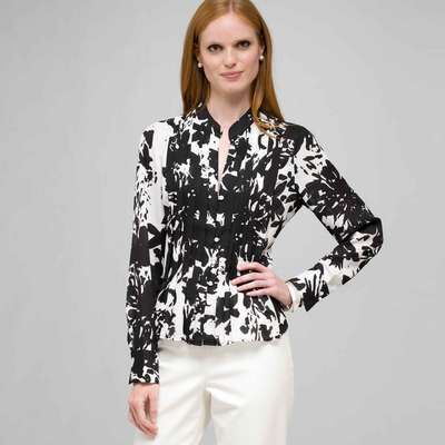 Floral Print Blouse, Black & White, medium