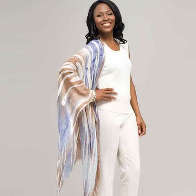 Striped Multi Colour Scarf, Mist, medium