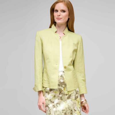 Washable Linen 1 Button Jacket, New Dill, medium