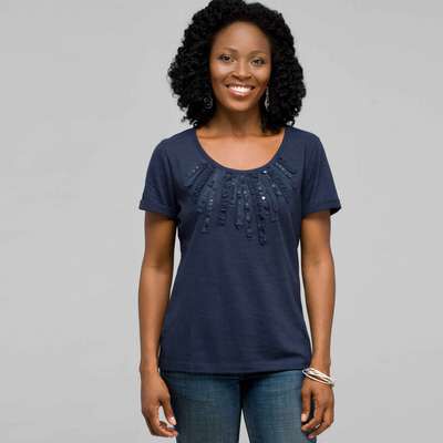 Scoop Neck Tee with Applique, Swiss Navy, medium