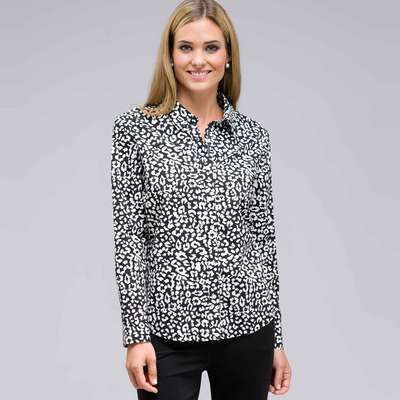 Long Sleeve Classic Button Front Shirt, Black & Sugar, medium