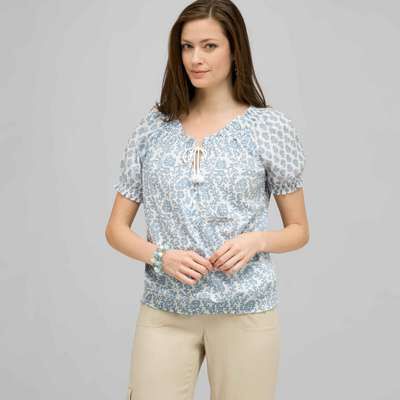 Short Sleeve Raglan Smock Shirt., Multi, medium