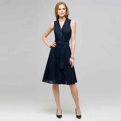 Pleated Dress With Front Sash., Admiral Navy, medium