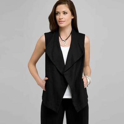 Linen Vest, Black, medium