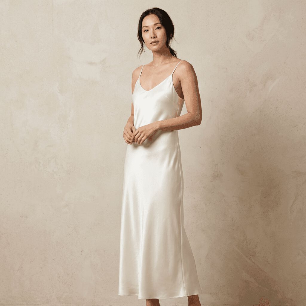Satin Slip Dress, Ivory, medium