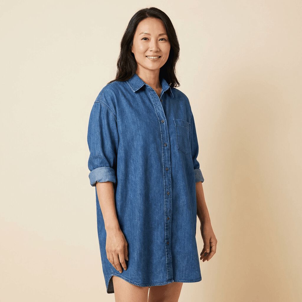 Oversized Denim Shirt, Blue, medium