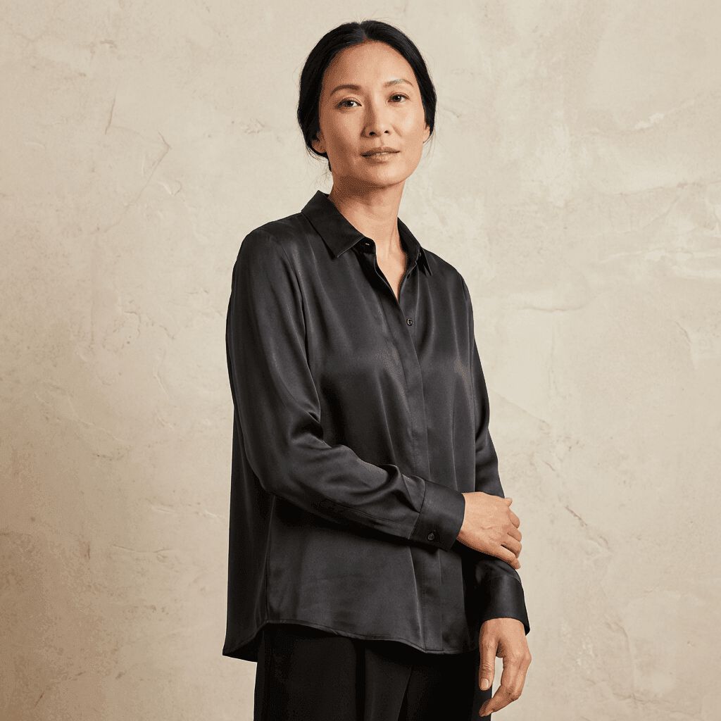 Silk Blouse, Black, medium