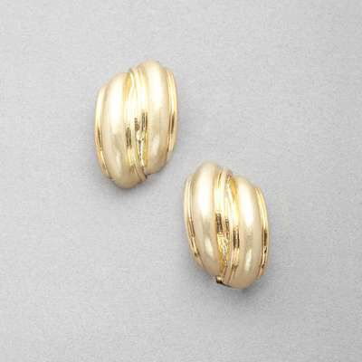 Worn Gold Curved Earring, Gold, medium