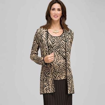 Zig-Zag Patterned Cardigan, Laurel/ Chino, medium